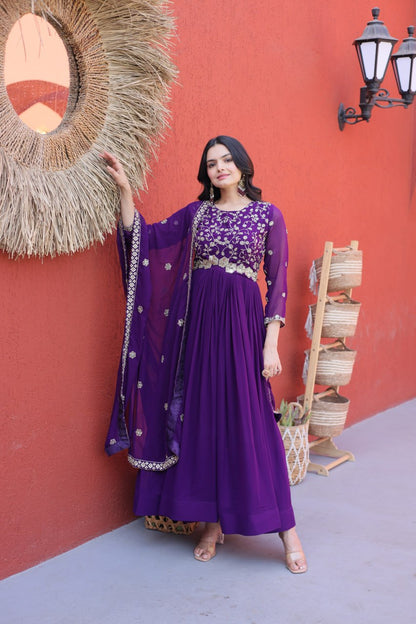 Embroidered Faux Blooming Anarkali Suit for Women with Dupatta