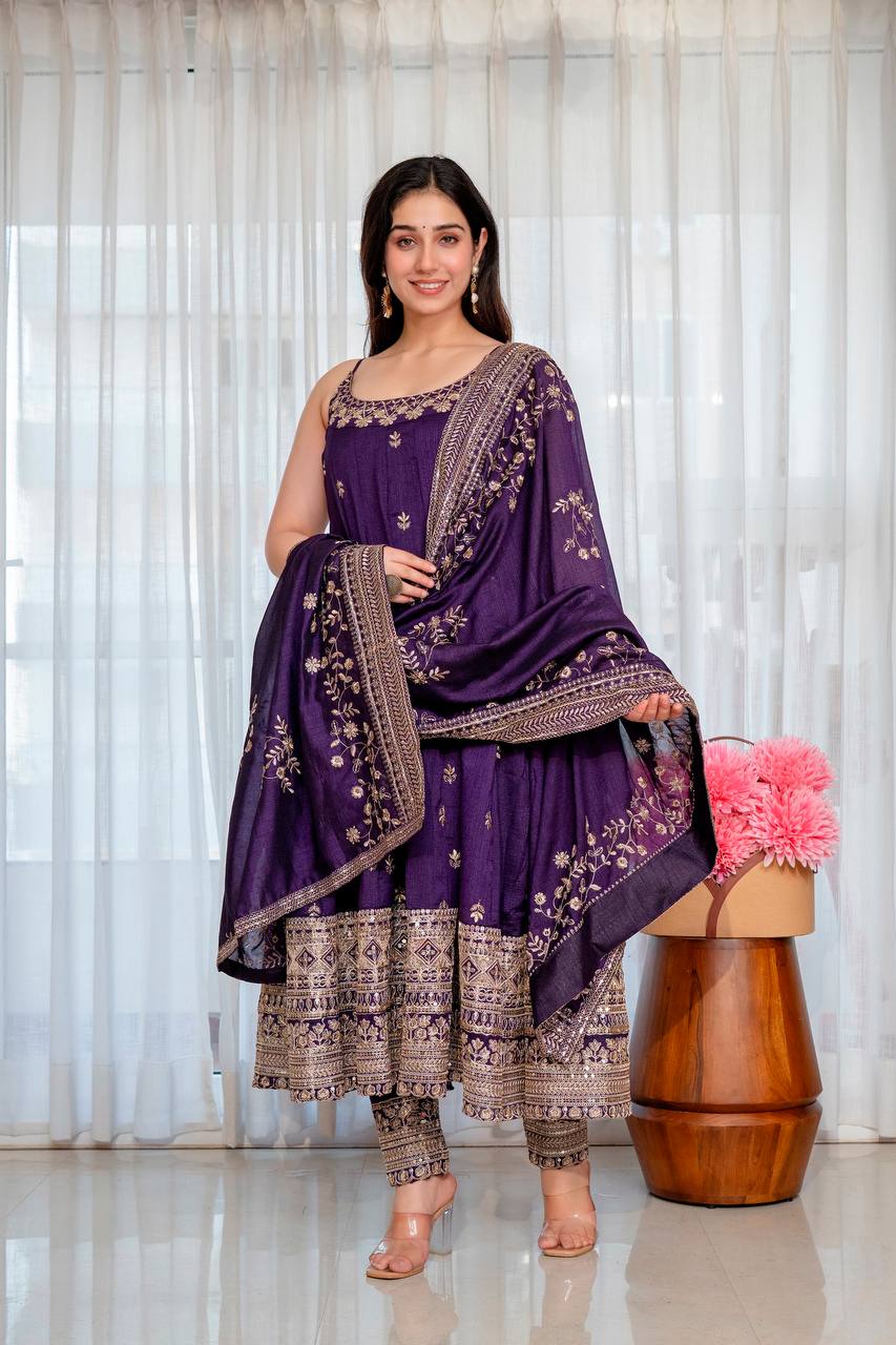 Vichitra Silk Anarkali Salwar Suit Party Wear for Women