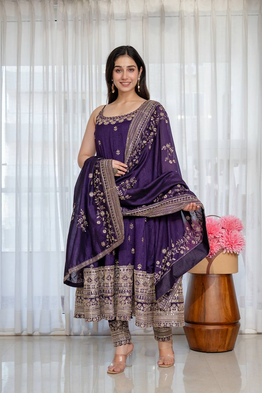 Vichitra Silk Anarkali Salwar Suit Party Wear for Women