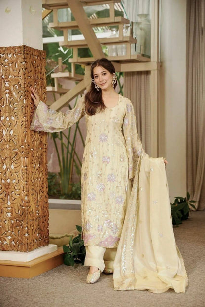 Ivory Vichitra Silk Salwar Suit Party Wear for Women