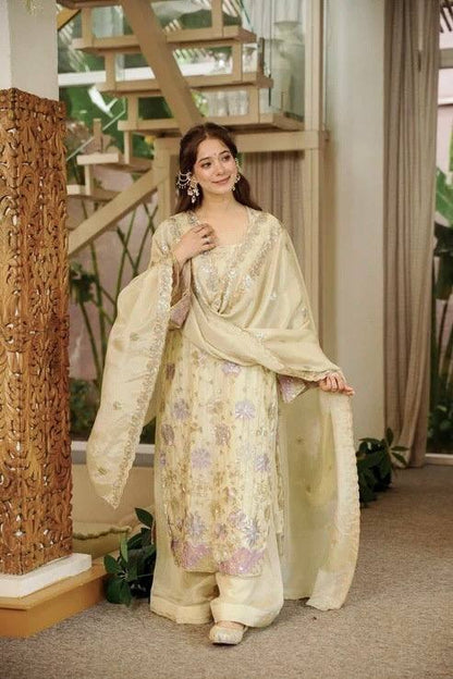 Ivory Vichitra Silk Salwar Suit Party Wear for Women