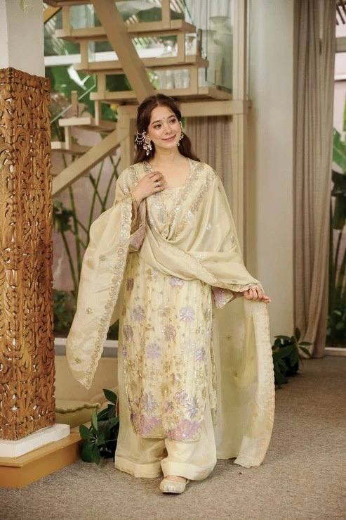 Ivory Vichitra Silk Salwar Suit Party Wear for Women