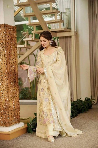 Ivory Vichitra Silk Salwar Suit Party Wear for Women