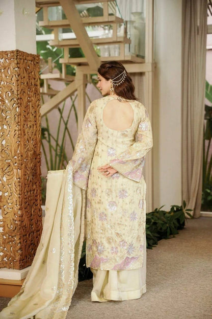 Ivory Vichitra Silk Salwar Suit Party Wear for Women