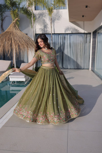 Fendi Silk Multi Thread Embroidered Lehenga Choli for Women