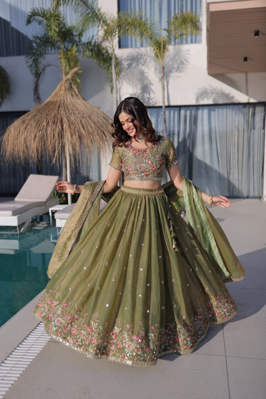 Fendi Silk Multi Thread Embroidered Lehenga Choli for Women