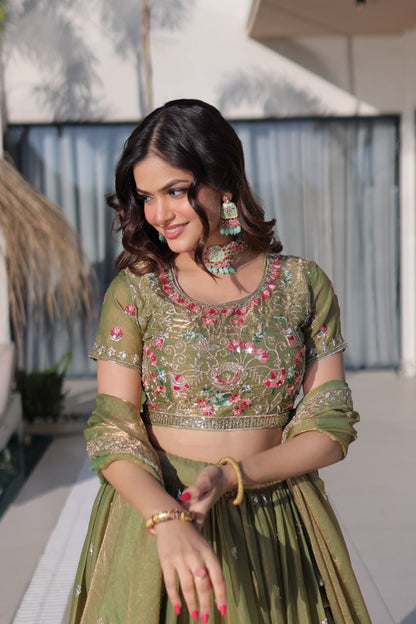 Fendi Silk Multi Thread Embroidered Lehenga Choli for Women