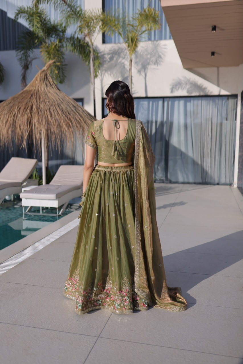 Fendi Silk Multi Thread Embroidered Lehenga Choli for Women