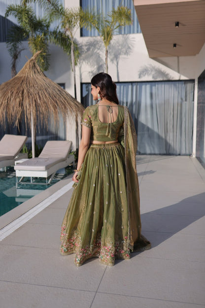 Fendi Silk Multi Thread Embroidered Lehenga Choli for Women