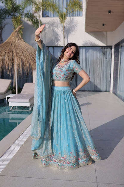 Fendi Silk Multi Thread Embroidered Lehenga Choli for Women