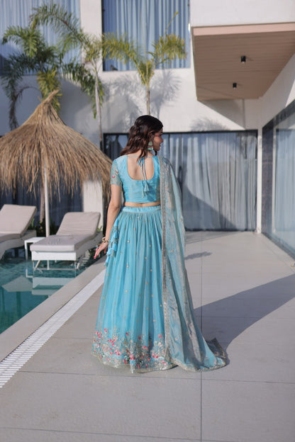 Fendi Silk Multi Thread Embroidered Lehenga Choli for Women