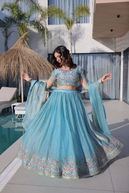 Fendi Silk Multi Thread Embroidered Lehenga Choli for Women