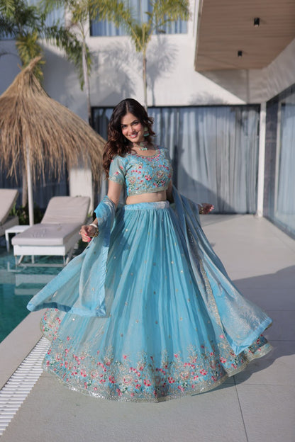 Fendi Silk Multi Thread Embroidered Lehenga Choli for Women
