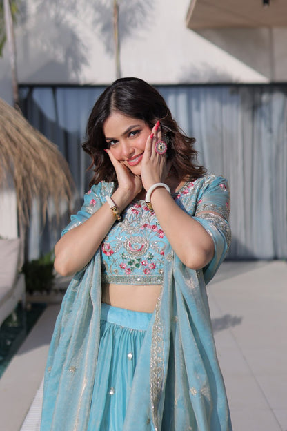 Fendi Silk Multi Thread Embroidered Lehenga Choli for Women