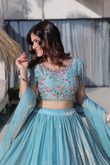Fendi Silk Multi Thread Embroidered Lehenga Choli for Women