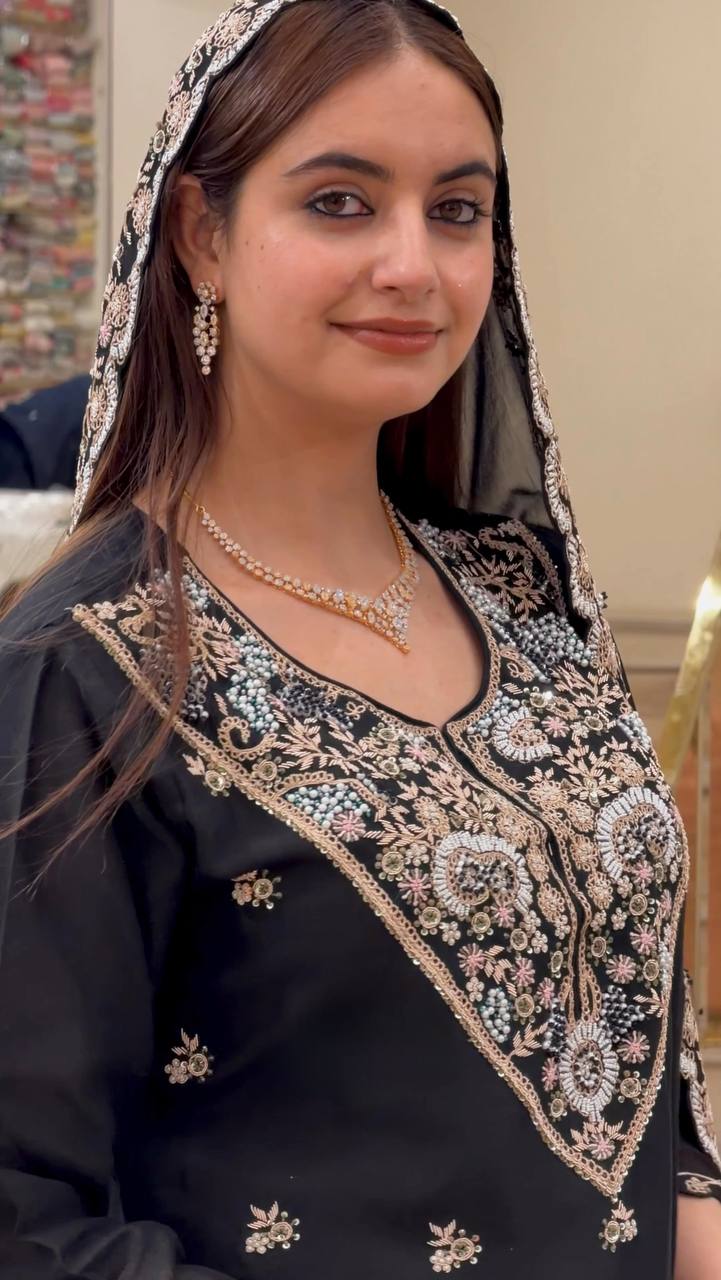 Black Embroidered Kurta Palazzo Set with Dupatta