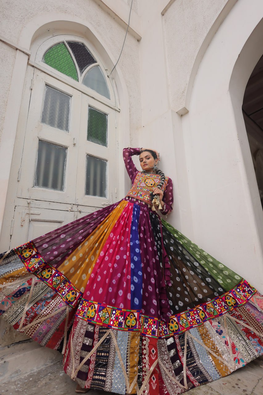 Georgette Navratri Lehenga Choli with Gamthi Work for Garba