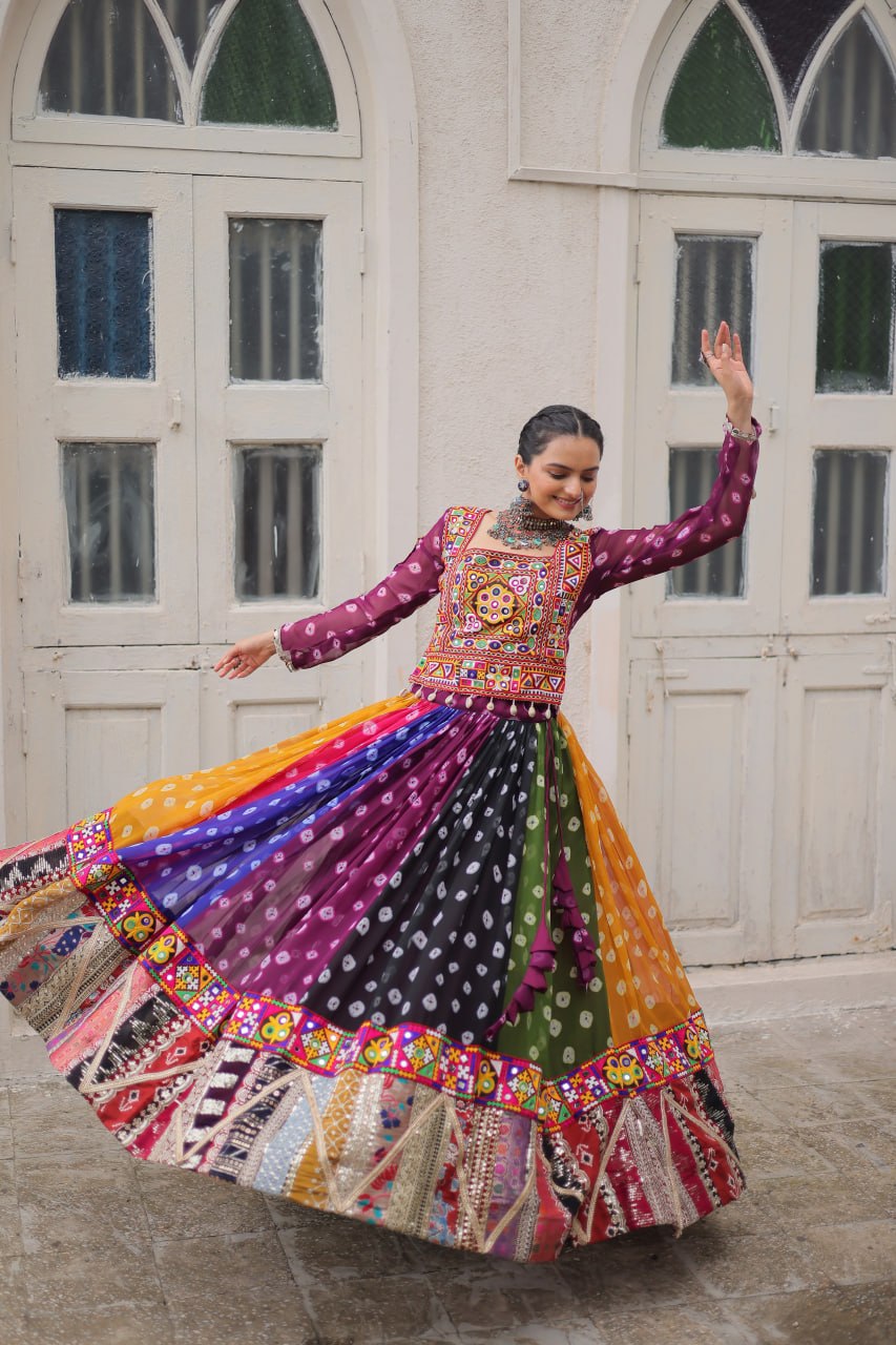 Georgette Navratri Lehenga Choli with Gamthi Work for Garba