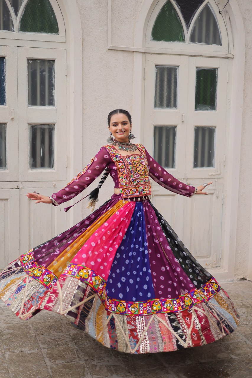 Georgette Navratri Lehenga Choli with Gamthi Work for Garba