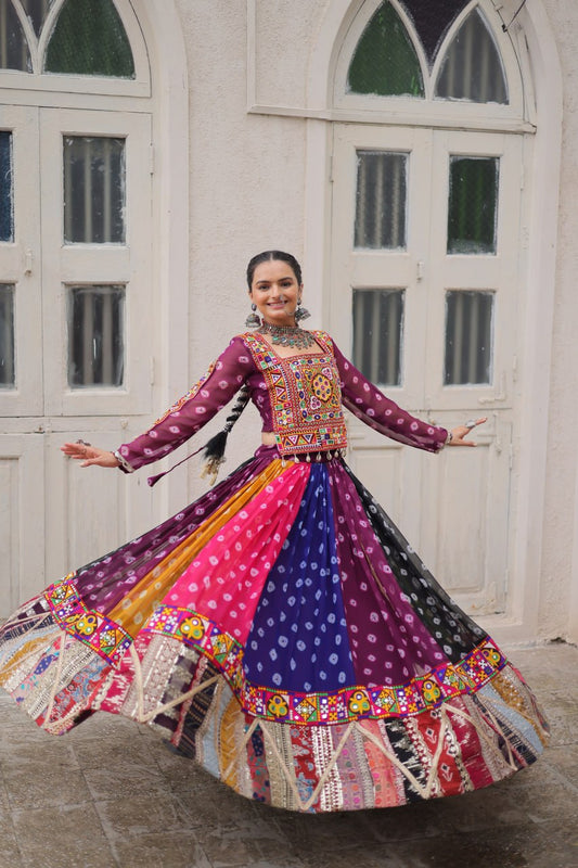 Georgette Navratri Lehenga Choli with Gamthi Work for Garba