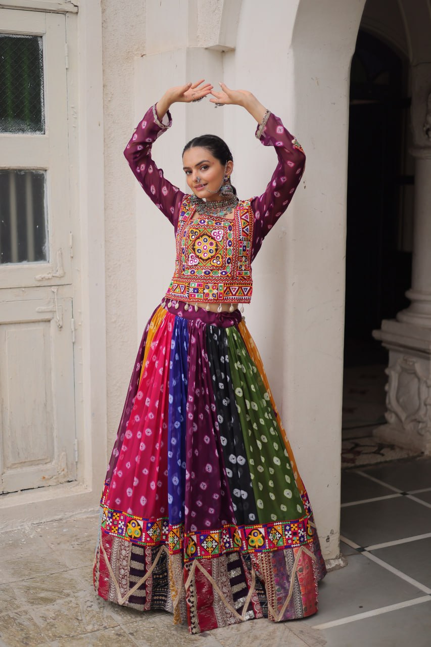 Georgette Navratri Lehenga Choli with Gamthi Work for Garba