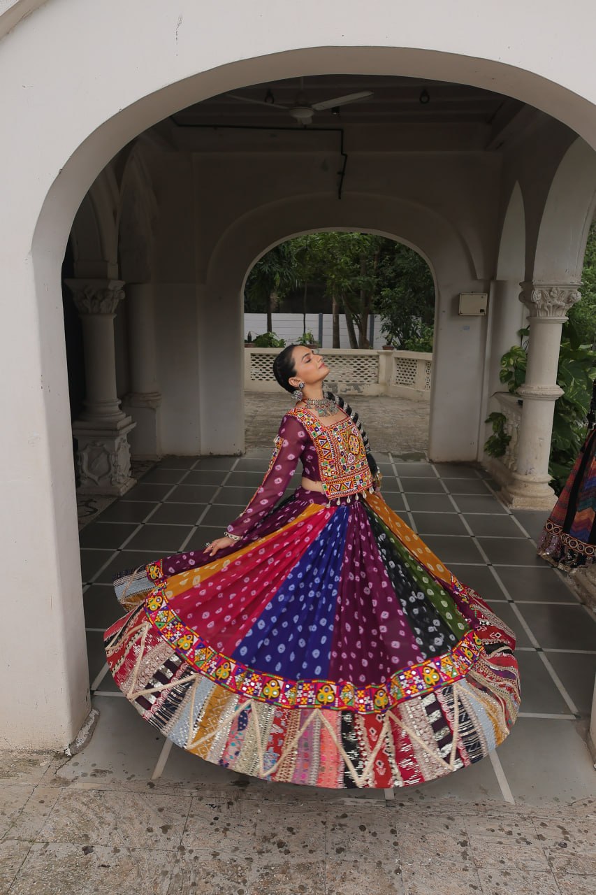 Georgette Navratri Lehenga Choli with Gamthi Work for Garba