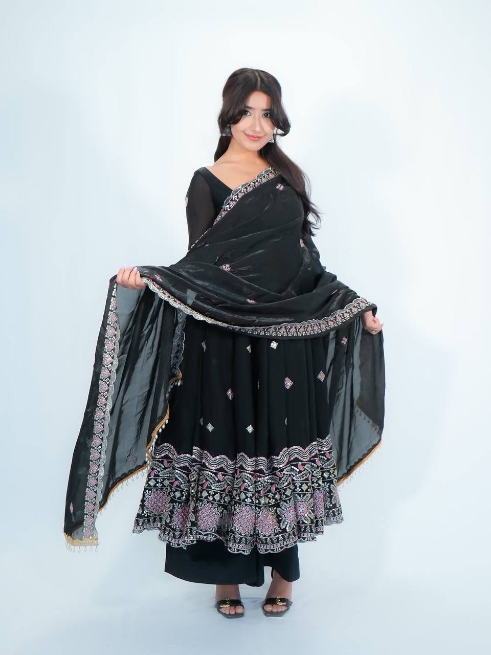 Designer Fendy Silk Anarkali Suit for Women with Sequence Work