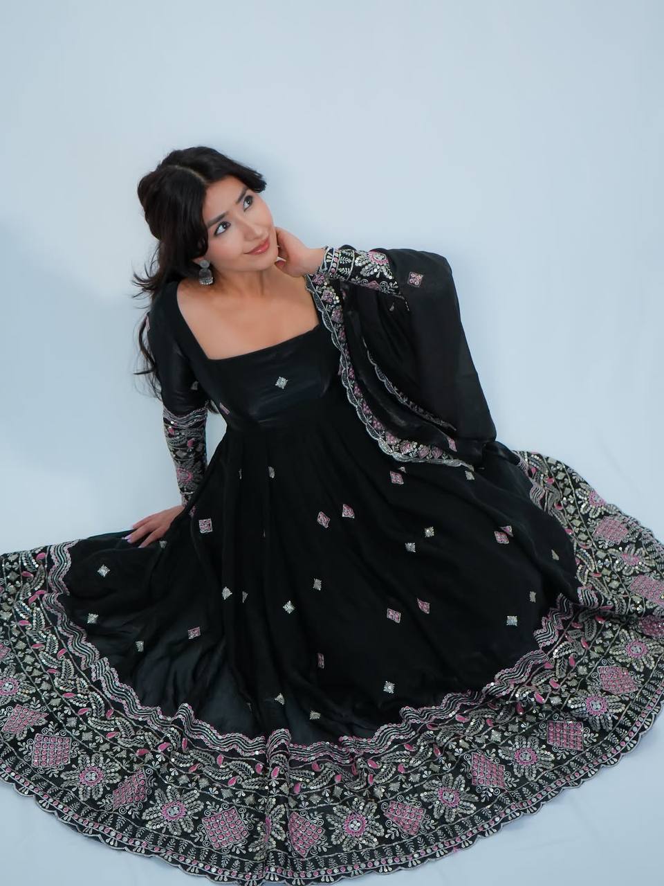 Designer Fendy Silk Anarkali Suit for Women with Sequence Work