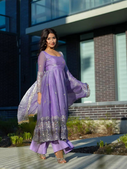 Designer Fendy Silk Anarkali Suit for Women with Sequence Work