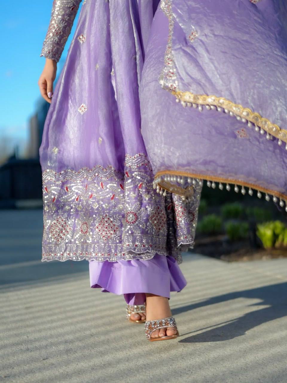 Designer Fendy Silk Anarkali Suit for Women with Sequence Work