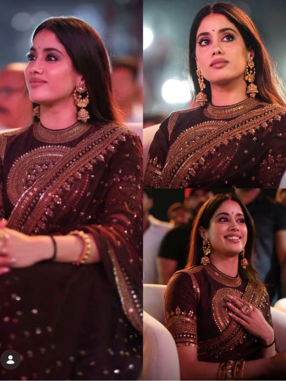 Rich Chocolate Brown Designer Saree with Intricate Thread Work
