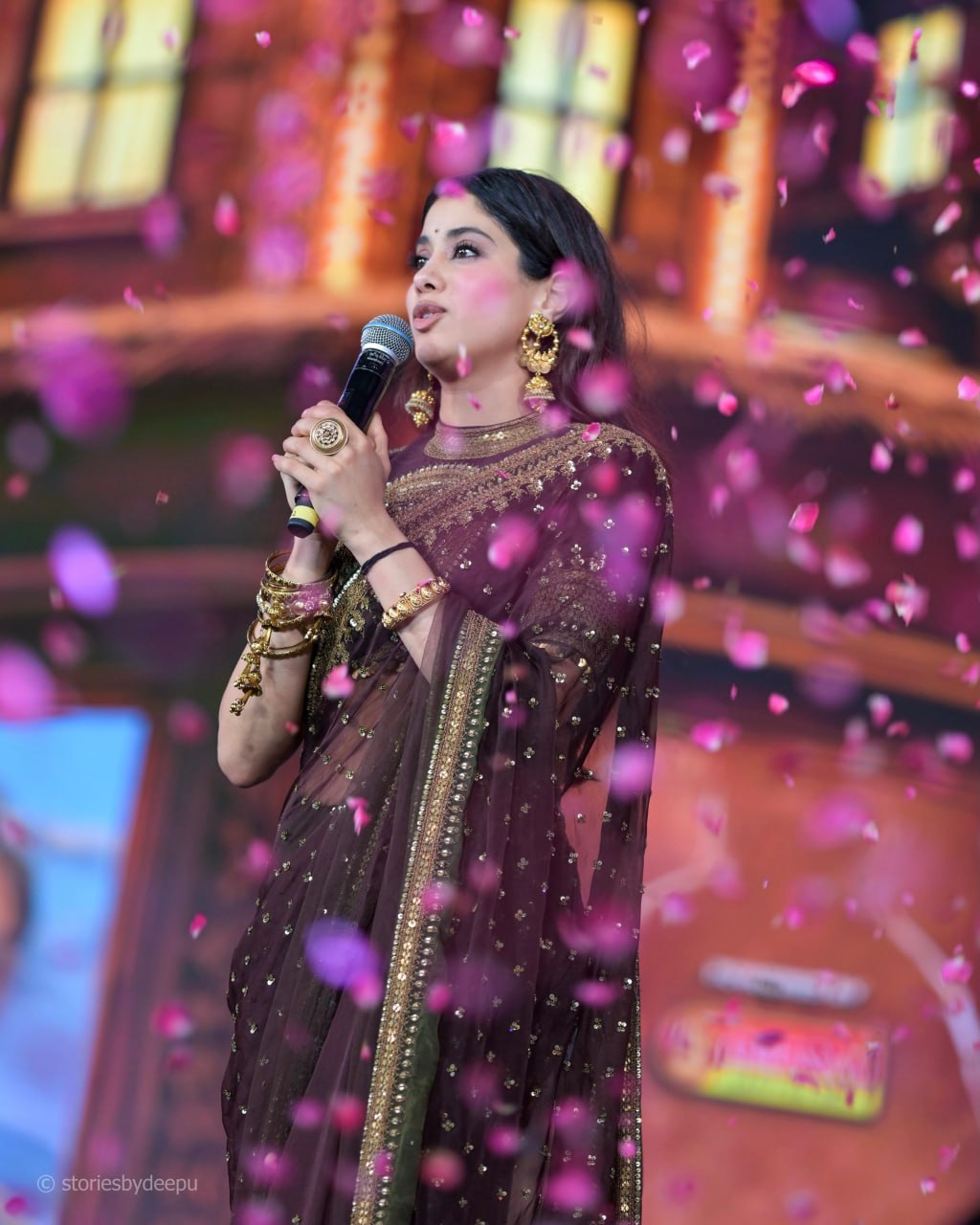 Rich Chocolate Brown Designer Saree with Intricate Thread Work