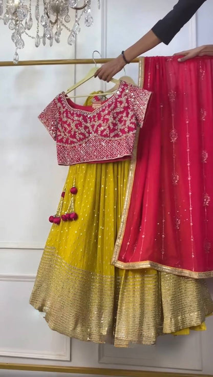 Pink & Yellow Designer Lehengas Choli Party Wear Suits for Women