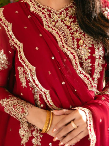 Red Faux Georgette Pakistani Suit with Sharara for Women