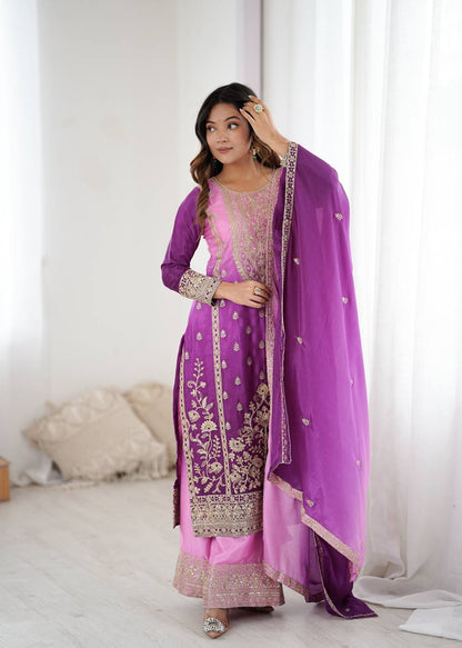 Shaded Blush Pink Kurta Palazzo Set with Dupatta