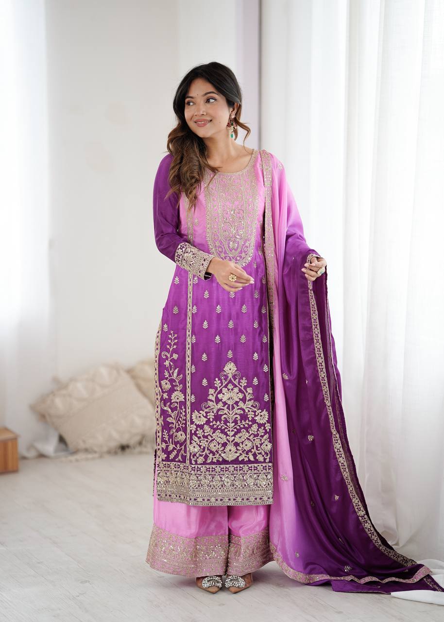 Shaded Blush Pink Kurta Palazzo Set with Dupatta