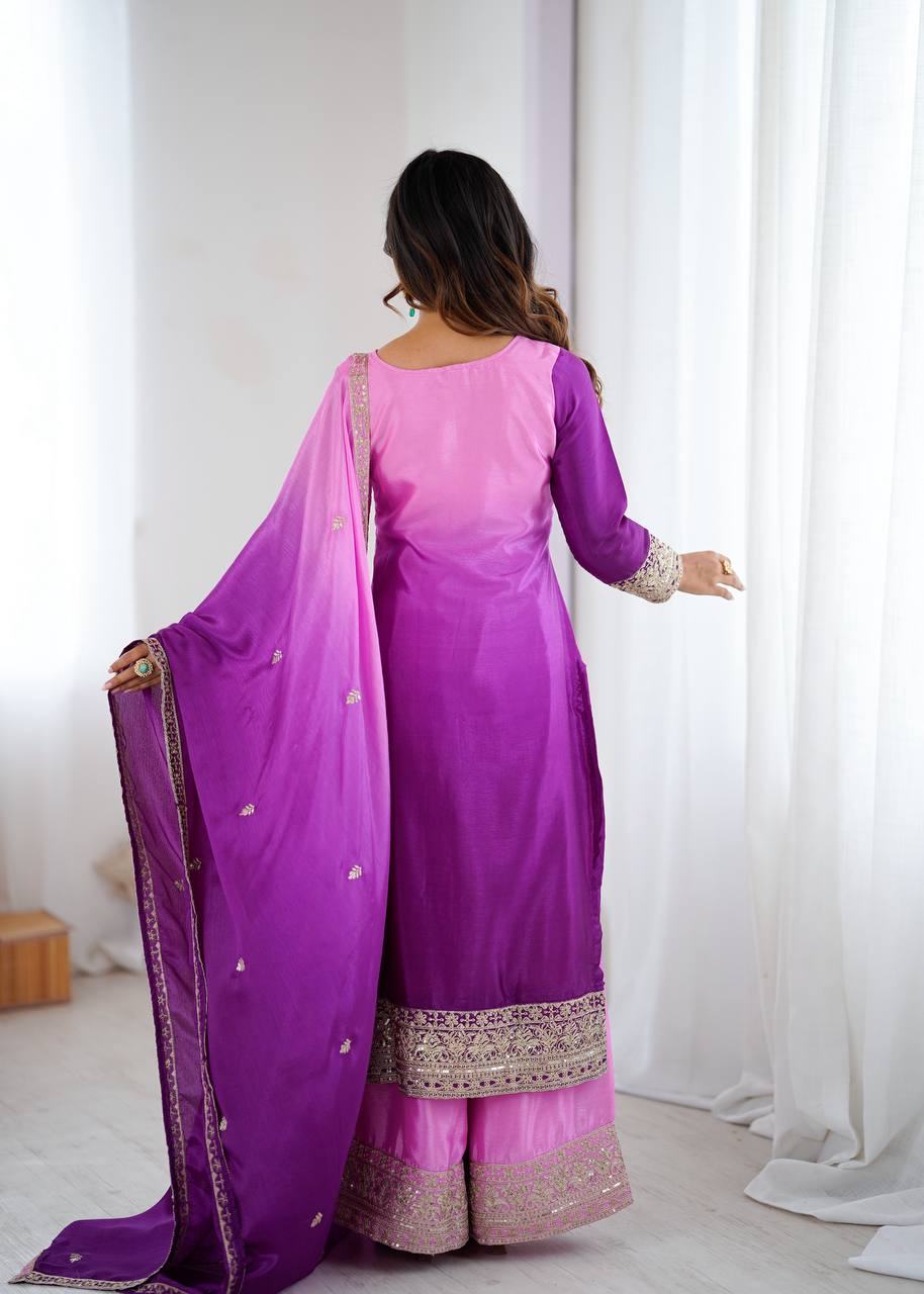 Shaded Blush Pink Kurta Palazzo Set with Dupatta