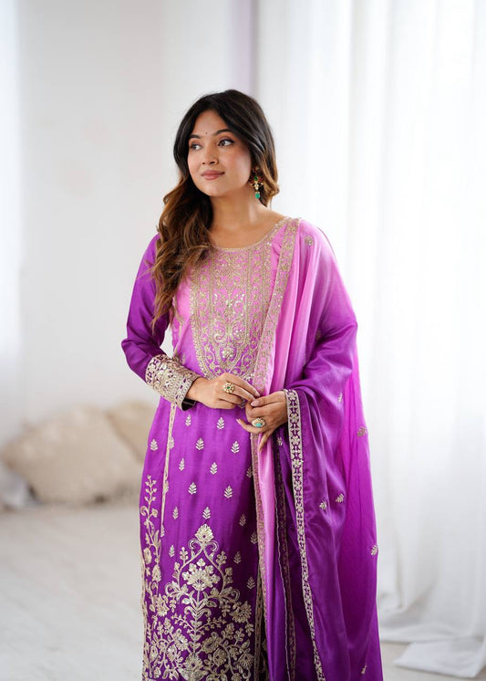 Shaded Blush Pink Kurta Palazzo Set with Dupatta