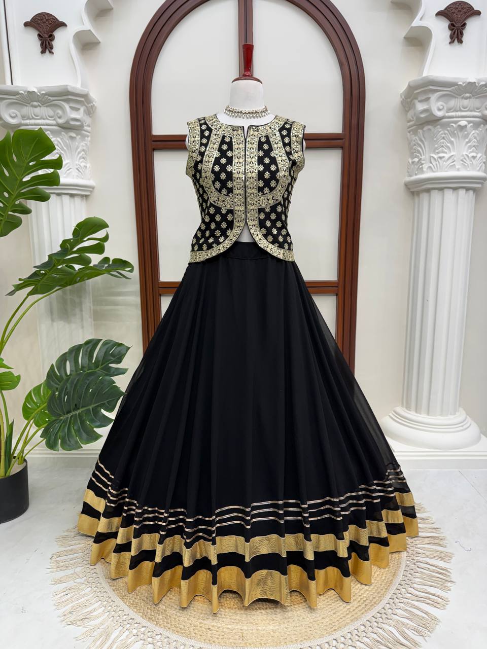 Elegant Black Lehenga Choli for Women with Gold Gota Patti