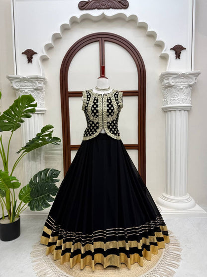 Elegant Black Lehenga Choli for Women with Gold Gota Patti