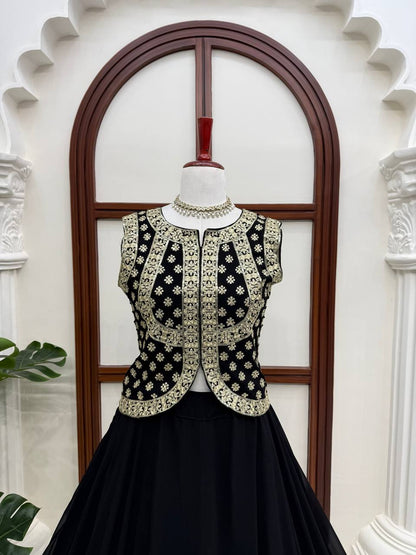 Elegant Black Lehenga Choli for Women with Gold Gota Patti