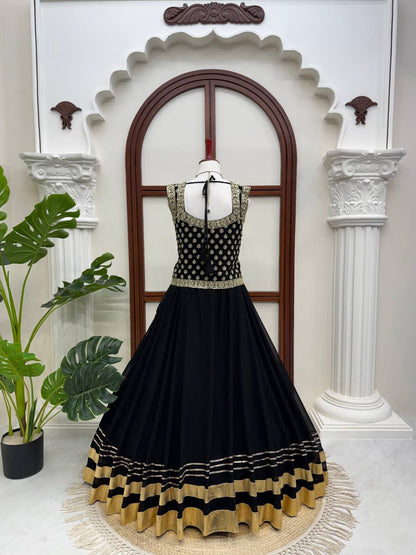 Elegant Black Lehenga Choli for Women with Gold Gota Patti