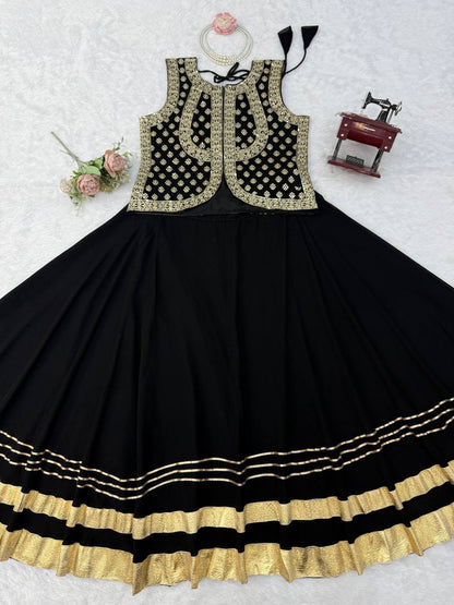 Elegant Black Lehenga Choli for Women with Gold Gota Patti