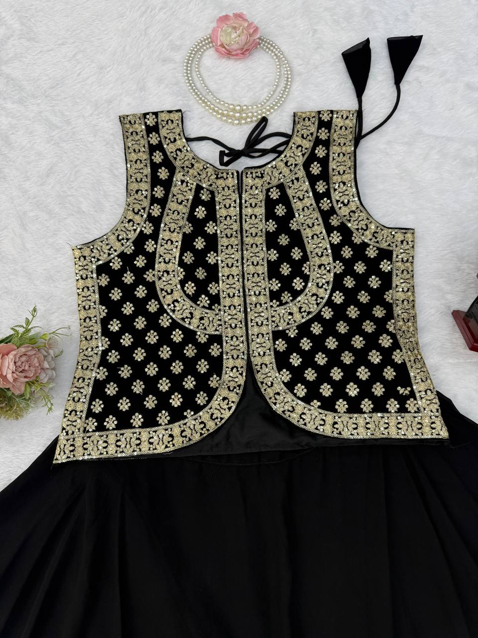 Elegant Black Lehenga Choli for Women with Gold Gota Patti