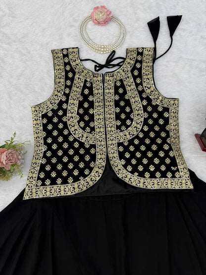 Elegant Black Lehenga Choli for Women with Gold Gota Patti