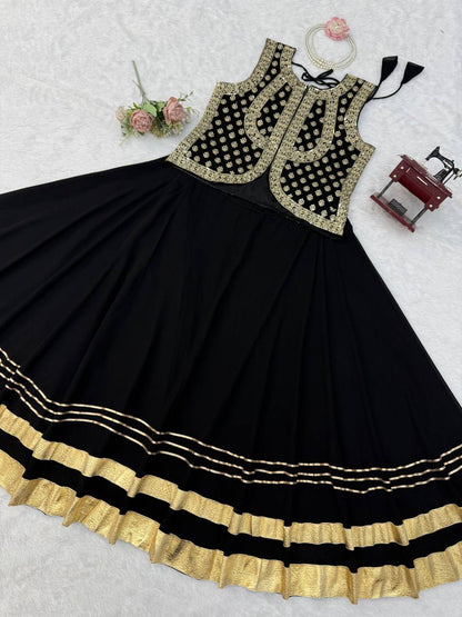 Elegant Black Lehenga Choli for Women with Gold Gota Patti