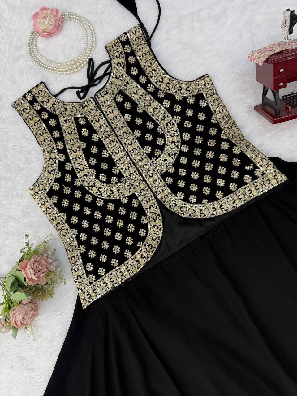 Elegant Black Lehenga Choli for Women with Gold Gota Patti