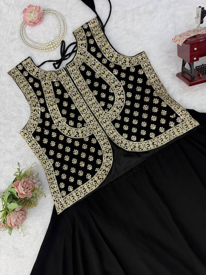 Elegant Black Lehenga Choli for Women with Gold Gota Patti