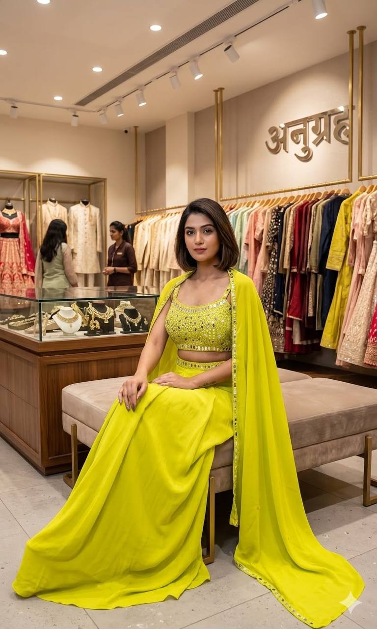 Lime Yellow Mirror Work Salwar Suit Party Wear with Long Shrug