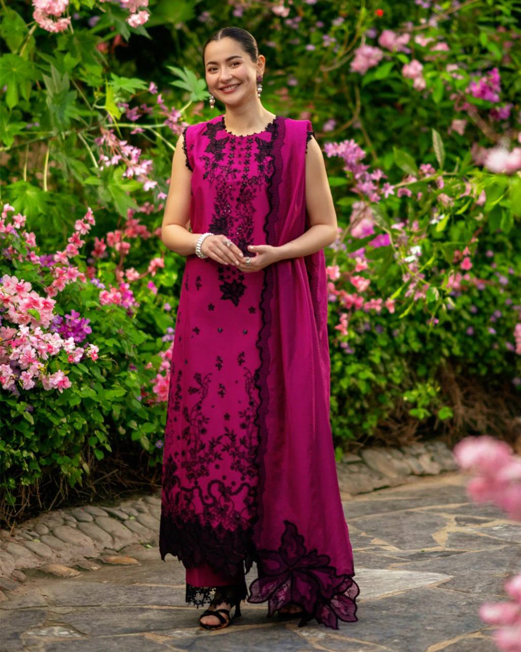Magenta Roman Silk Embroidered Kurti Set with Dupatta